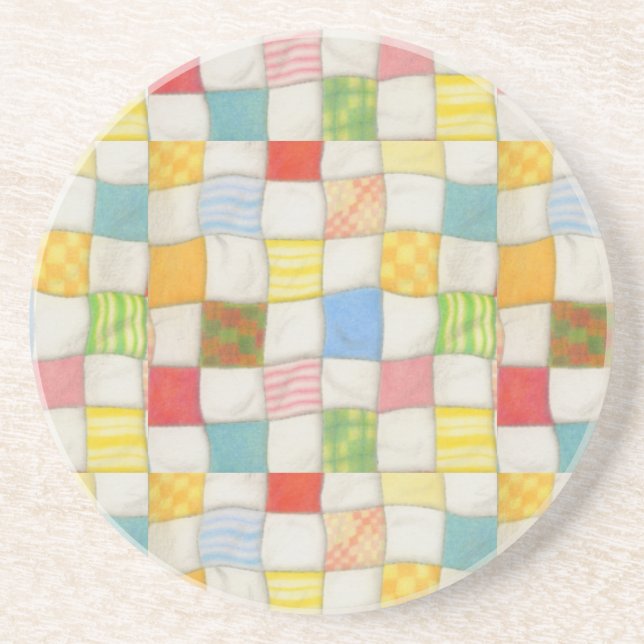 CRAZY QUILT Round Sandstone Coaster (Front)