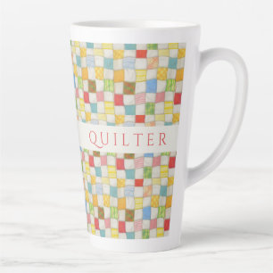 CRAZY QUILT Tall Latte Mug + Initial
