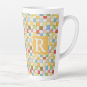CRAZY QUILT Tall Latte Mug + Text / Gold