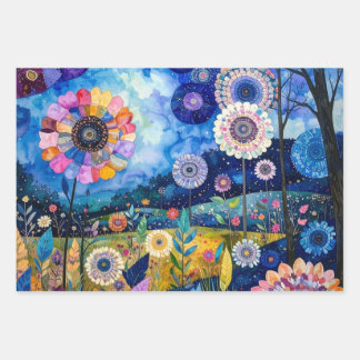 Crazy Quilt Watercolour Wrapping Paper Sheets