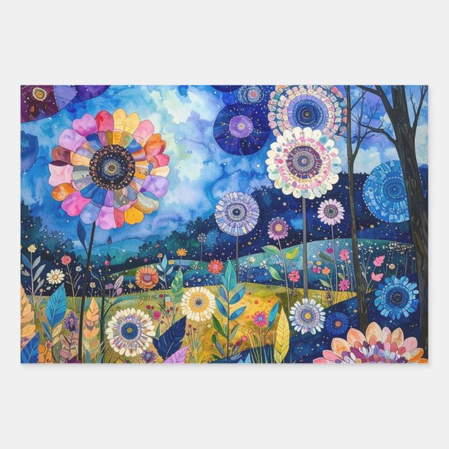 Crazy Quilt Watercolour  Wrapping Paper Sheets (Front)