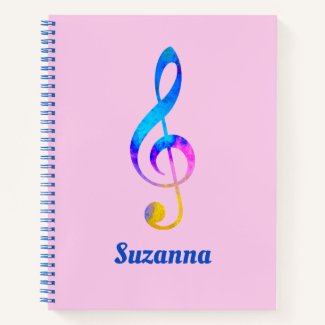 Crazy Rainbow Swirl Treble Clef and Name Pink