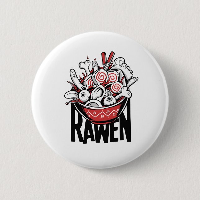 Crazy Ramen Noodle Zombie Design Button (Front)