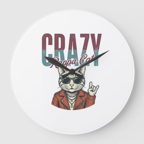 Crazy Rappa Cat Vintage Engraving T-Shirt Design_1 Large Clock