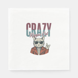 Crazy Rappa Cat Vintage Engraving T-Shirt Design_1 Napkins