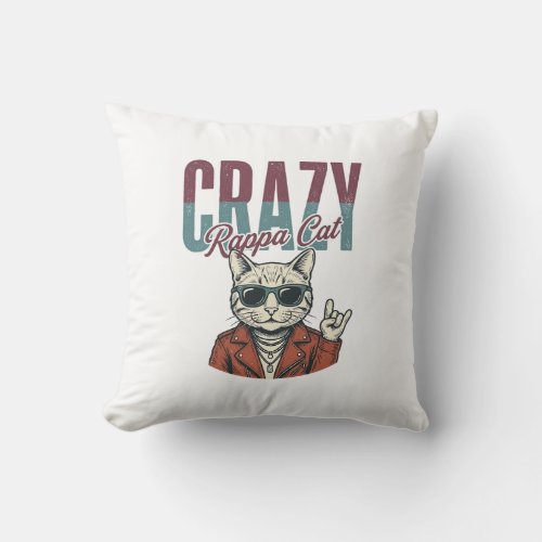 Crazy Rappa Cat Vintage Engraving T-Shirt Design_1 Throw Pillow