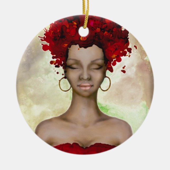 Crazy Red Hair Morning Ceramic Ornament (Front)