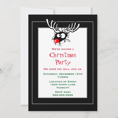 Crazy Red Nosed Reindeer Christmas Party Invitation