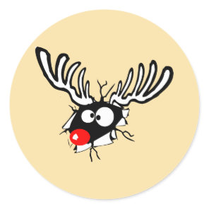 Crazy Red Nosed Reindeer Classic Round Sticker