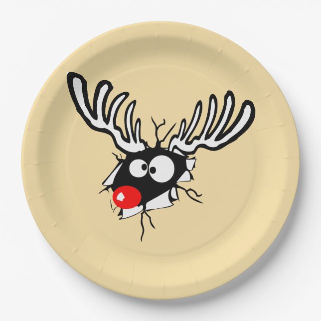 Crazy Red Nosed Reindeer Paper Plates (Front)