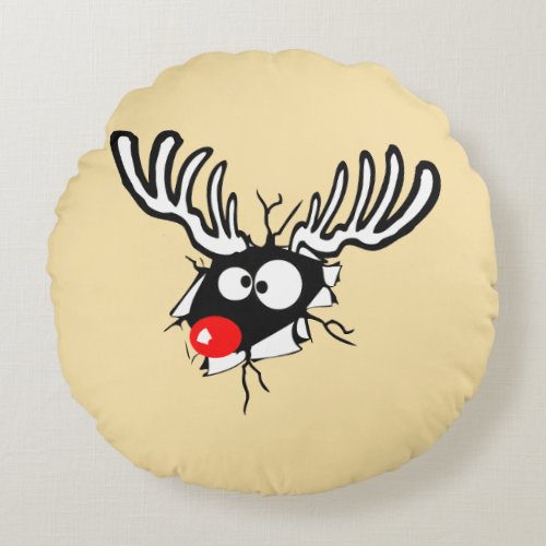 Crazy Red Nosed Reindeer Round Pillow