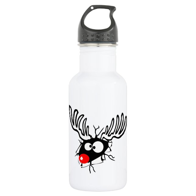Crazy Red Nosed Reindeer Stainless Steel Water Bottle (Front)