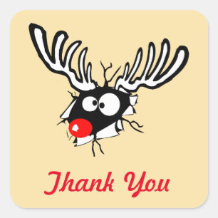 Crazy Red Nosed Reindeer Thank You Square Sticker