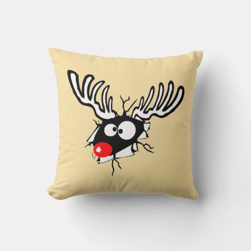 Crazy Red Nosed Reindeer Throw Pillow