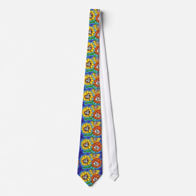 Crazy Retro Tuxedo, Siamese Cat Daisies Neck Tie (Front)
