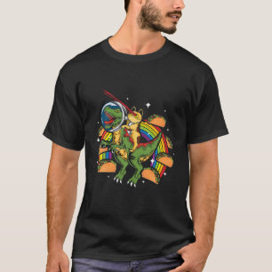 Crazy Rex Riding Cat Laser Eye Taco Rainbow Space T-Shirt