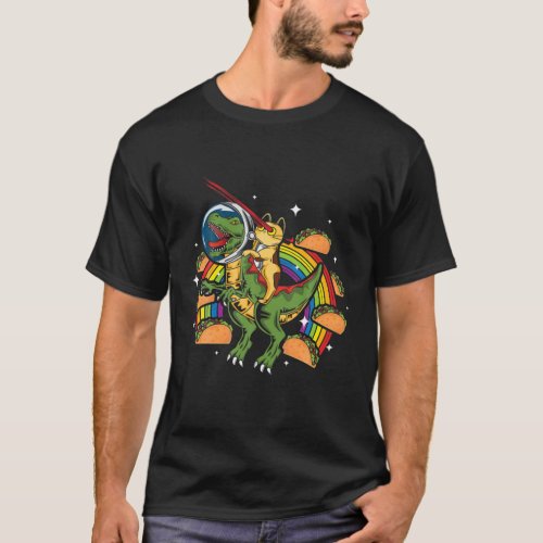 Crazy Rex Riding Cat Laser Eye Taco Rainbow Space T_Shirt