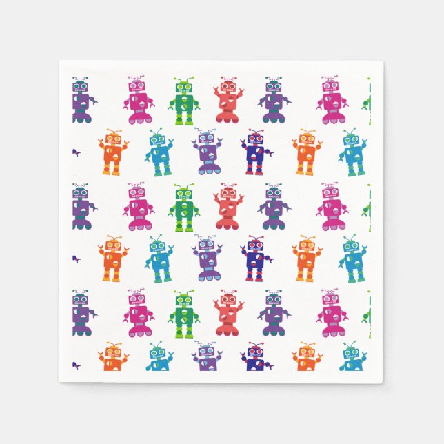 Crazy Robot Pattern Theme Birthday Party Paper Napkins (Front)