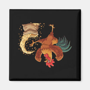 Crazy Rooster Kicking Grain Funny Farm Chicken _1 Magnet