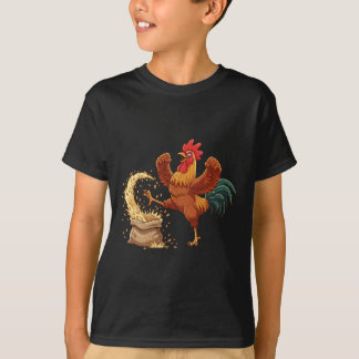 Crazy Rooster Kicking Grain Funny Farm Chicken  T-Shirt