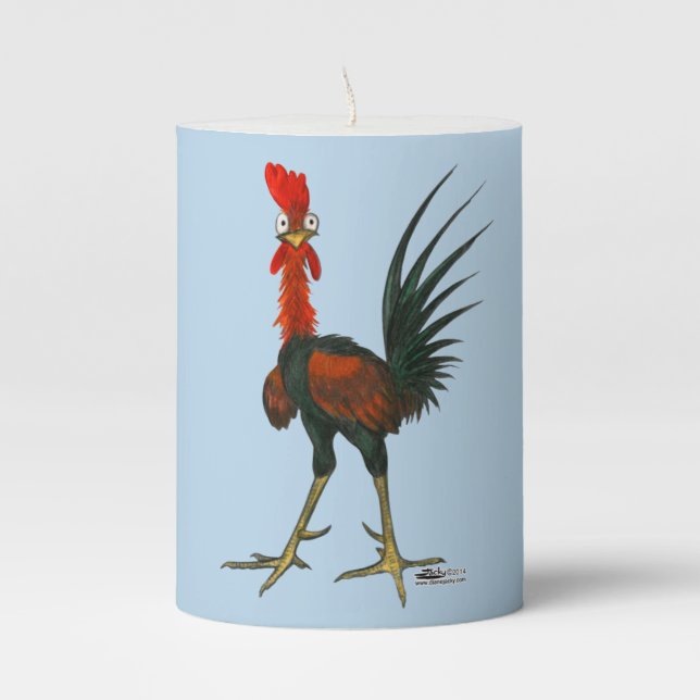 Crazy Rooster Pillar Candle (Front)