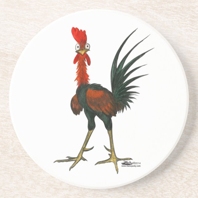 Crazy Rooster Sandstone Coaster (Front)