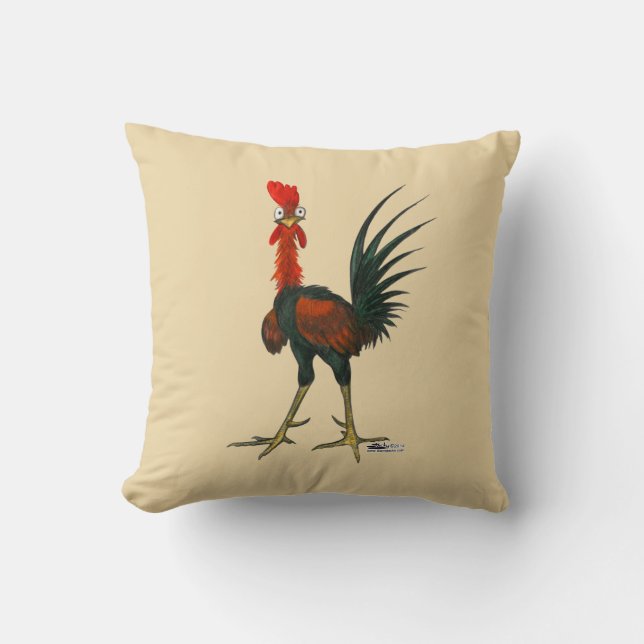 Crazy Rooster Throw Pillow (Front)