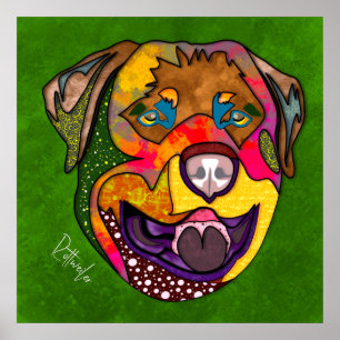 Crazy Rottweiler dog face hand-painted Poster