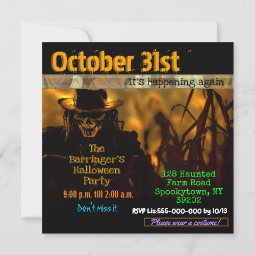 Crazy Scarecrow Autumn adult  Halloween Party Invitation