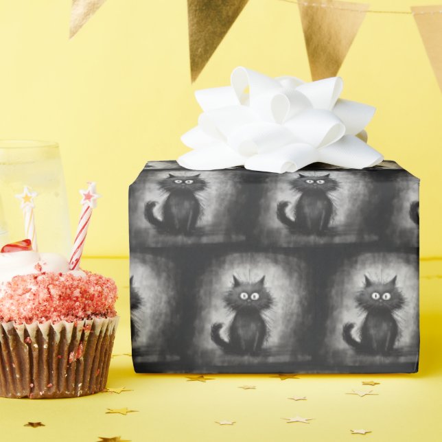 Crazy Scruffy Cat Wrapping Paper (Birthday Party)
