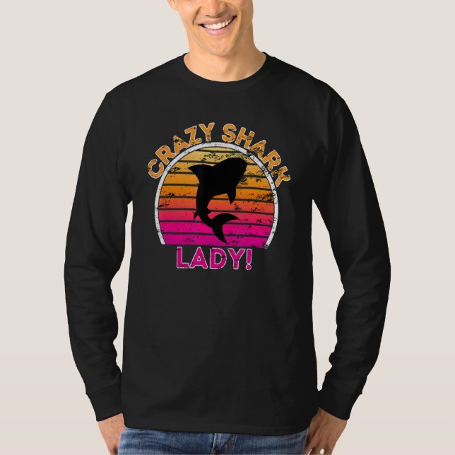 Crazy Shark Lady  Funny Retro Shark T-Shirt (Front)