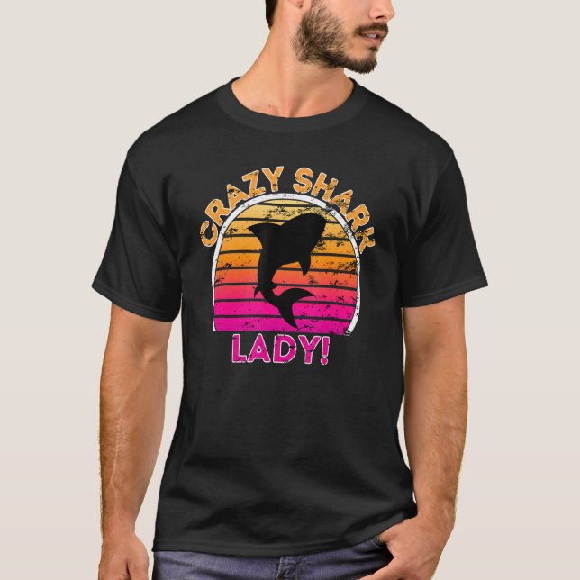 Crazy Shark Lady  Funny Retro Shark T-Shirt (Front)