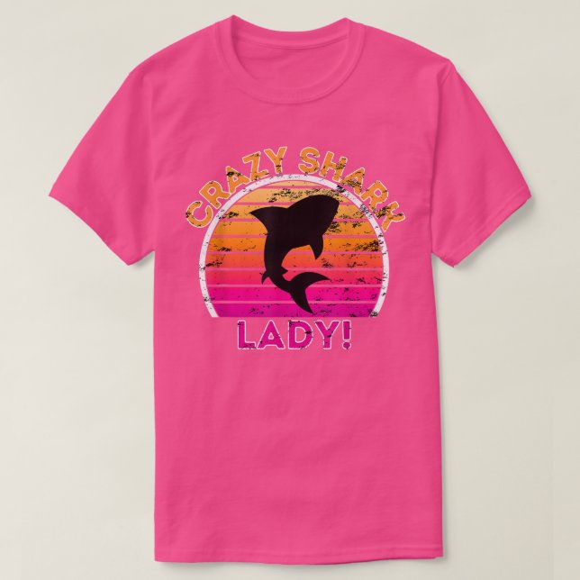 Crazy Shark LadyFunny Retro Shark  T-Shirt (Design Front)