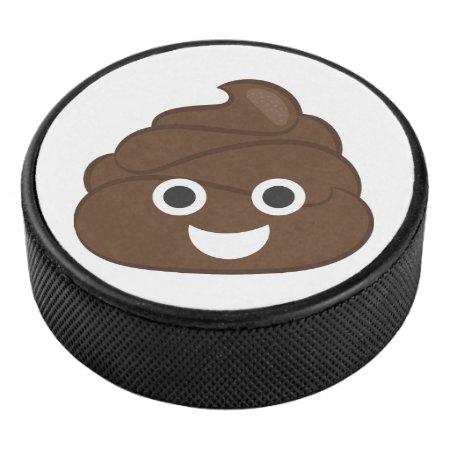 Crazy Silly Brown Poop Emoji Hockey Puck