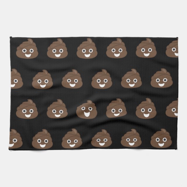 Crazy Silly Brown Poop Emoji Kitchen Towel (Horizontal)