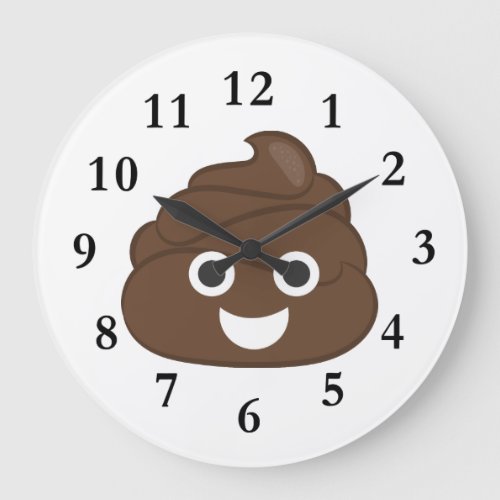 Crazy Silly Brown Poop Emoji Large Clock