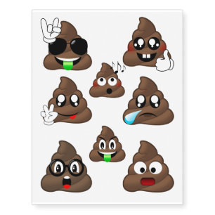 Crazy Silly Poop Emoji Temporary Tattoos