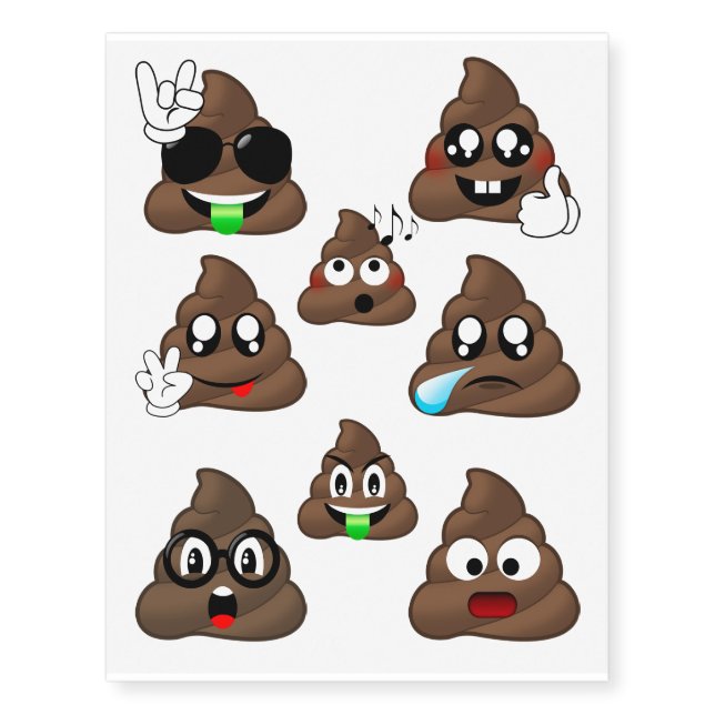 Crazy Silly Poop Emoji Temporary Tattoos (Front)