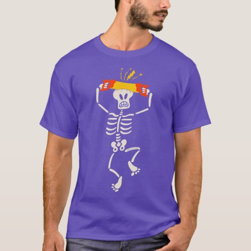 Crazy skeleton sawing his own skull T_Shirt