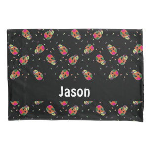 Crazy skulls on black pillow case
