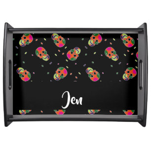 Crazy skulls on black serving tray