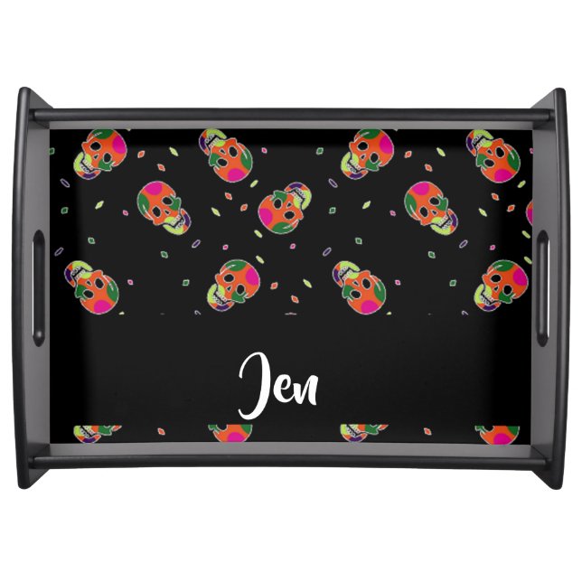 Crazy skulls on black serving tray (Front)