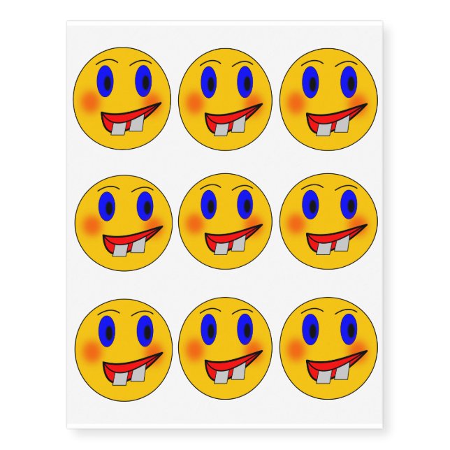 Crazy smiley face cartoon temporary tattoos (Front)