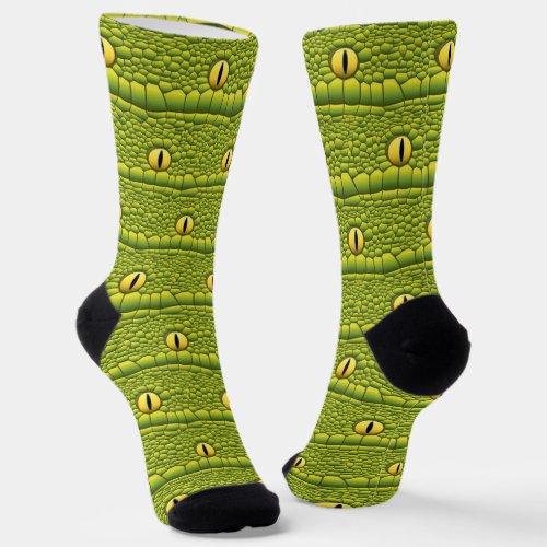 Crazy Snake Eyes Reptile Dragon Creepy Green Goth Socks
