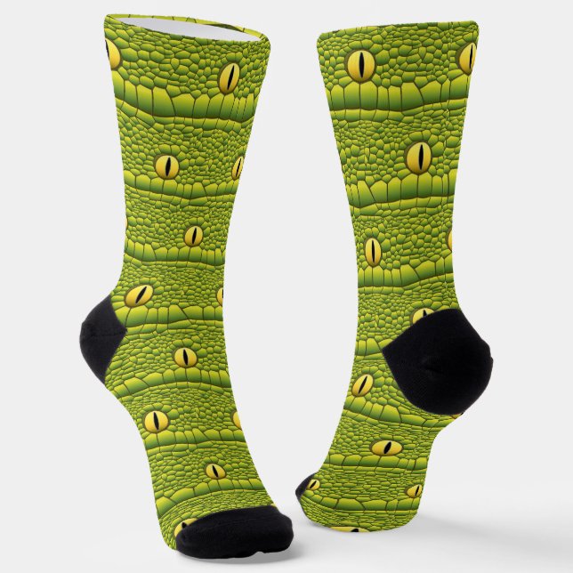 Crazy Snake Eyes Reptile Dragon Creepy Green Goth Socks (Angled)