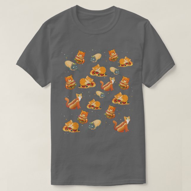 Crazy Space Cat Food Tee, Pizza, Taco, Hamburger, T-Shirt (Design Front)