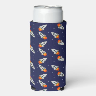 Crazy space rockets pattern blue seltzer can cooler