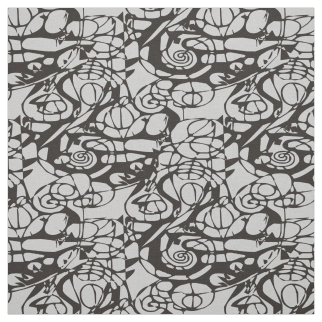 Crazy Spirals Lines black II + your backgr. & idea Fabric (Swatch)