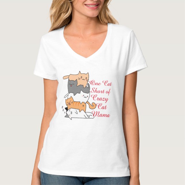 Crazy Stacked Cats Pile Up Tee, Funny Cat Humor  T-Shirt (Front)