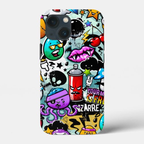 Crazy Sticker Skull lips spray Graffiti iPhone 13 Mini Case